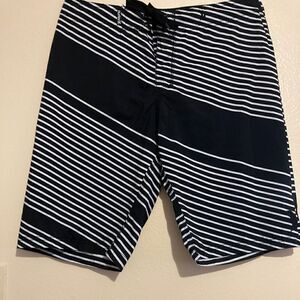 Hurley Black/White Striped Surf Swim Trunks Size 32